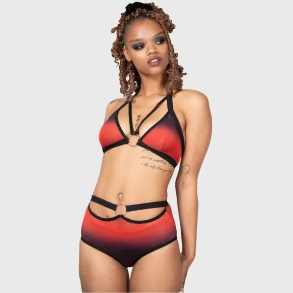Killstar ✦ Dazzling Performance Bra & Panty Set ✦ Red Black Strappy Gothic NWT
